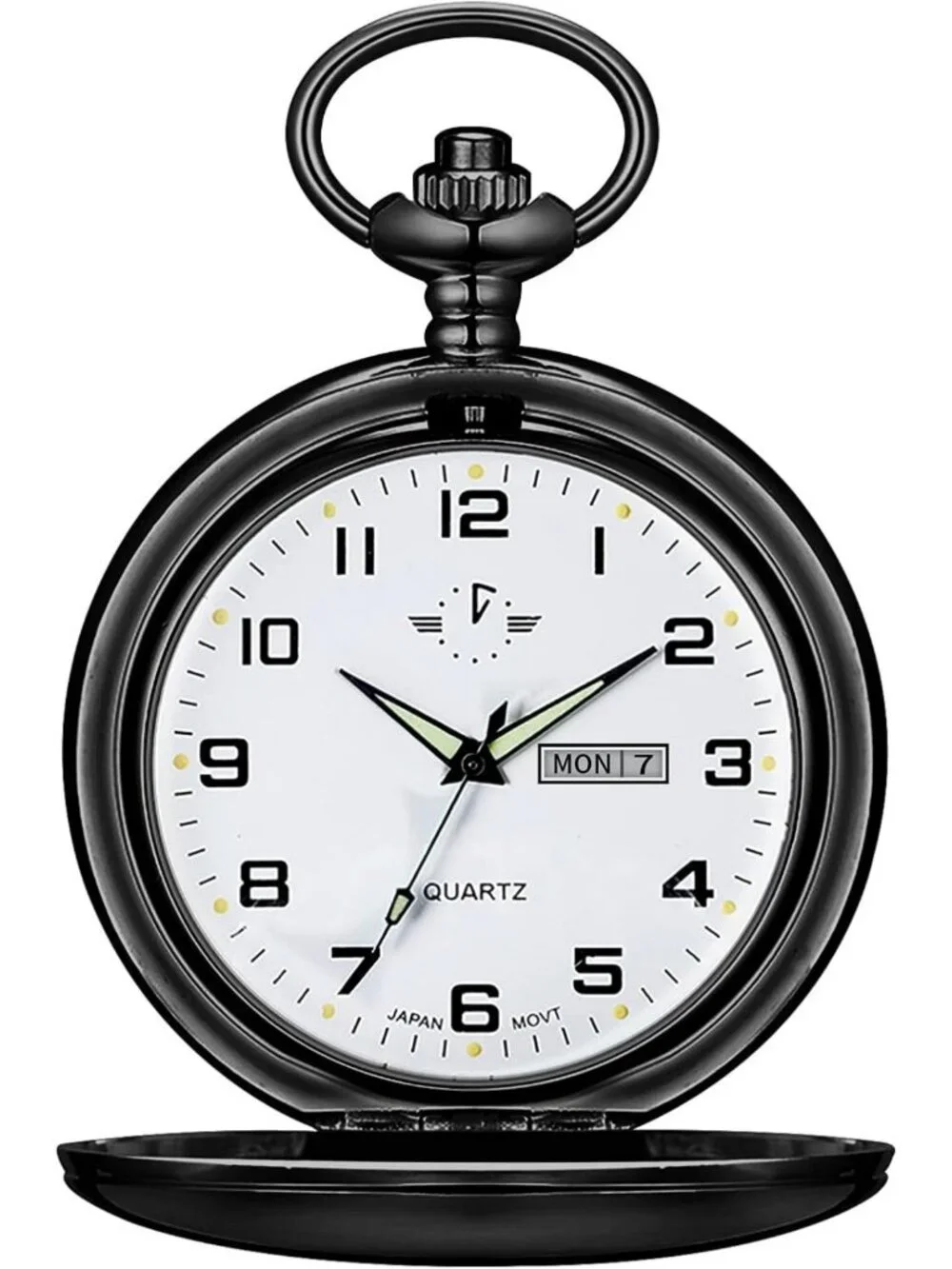 Classic Luminous Quartz Pocket Watch for Men - Arabic Dial, Day Date, Chain Gift